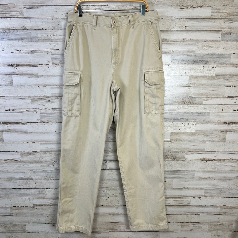 Lands End Cargo Pants Mens 36 Reg Tan Khaki Cotton Twill Workwear Grunge Skater
